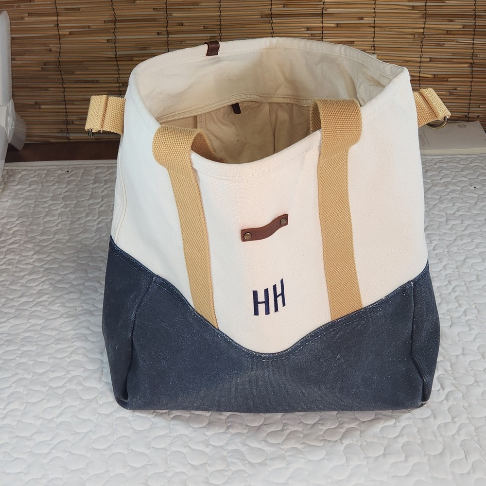 L L Bean Nor'easter Tote Navy/Creme Weather Resistant Boat Bag/Strap CLEAN BIG - Picture 9 of 14